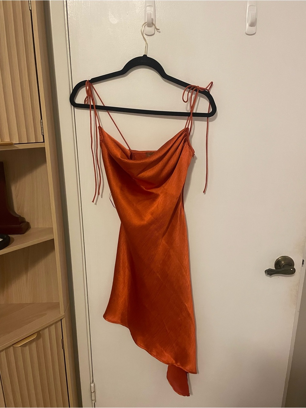 Asymmetrical Slip Dress with Cowl Neck in Bold Orange